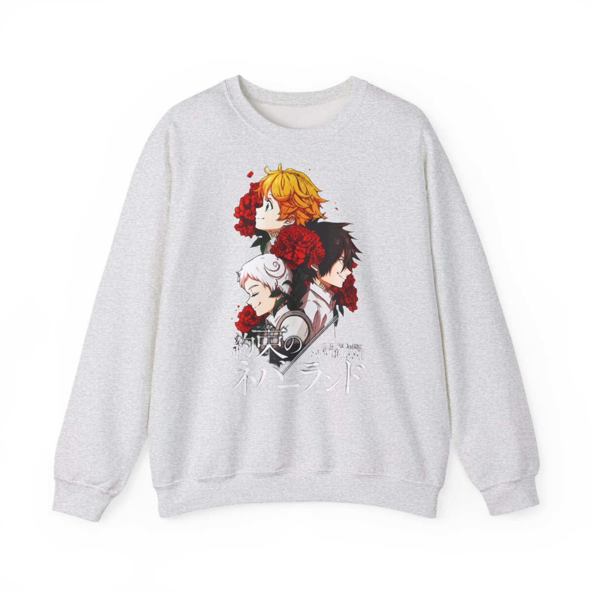 Emma, Ray and Norman from the anime The Promised Neverland! Crewneck T-Shirts - alternate angle 2, merchandise