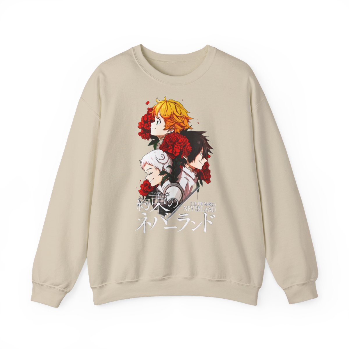 Emma, Ray and Norman from the anime The Promised Neverland! Crewneck T-Shirts - alternate angle 4, merchandise