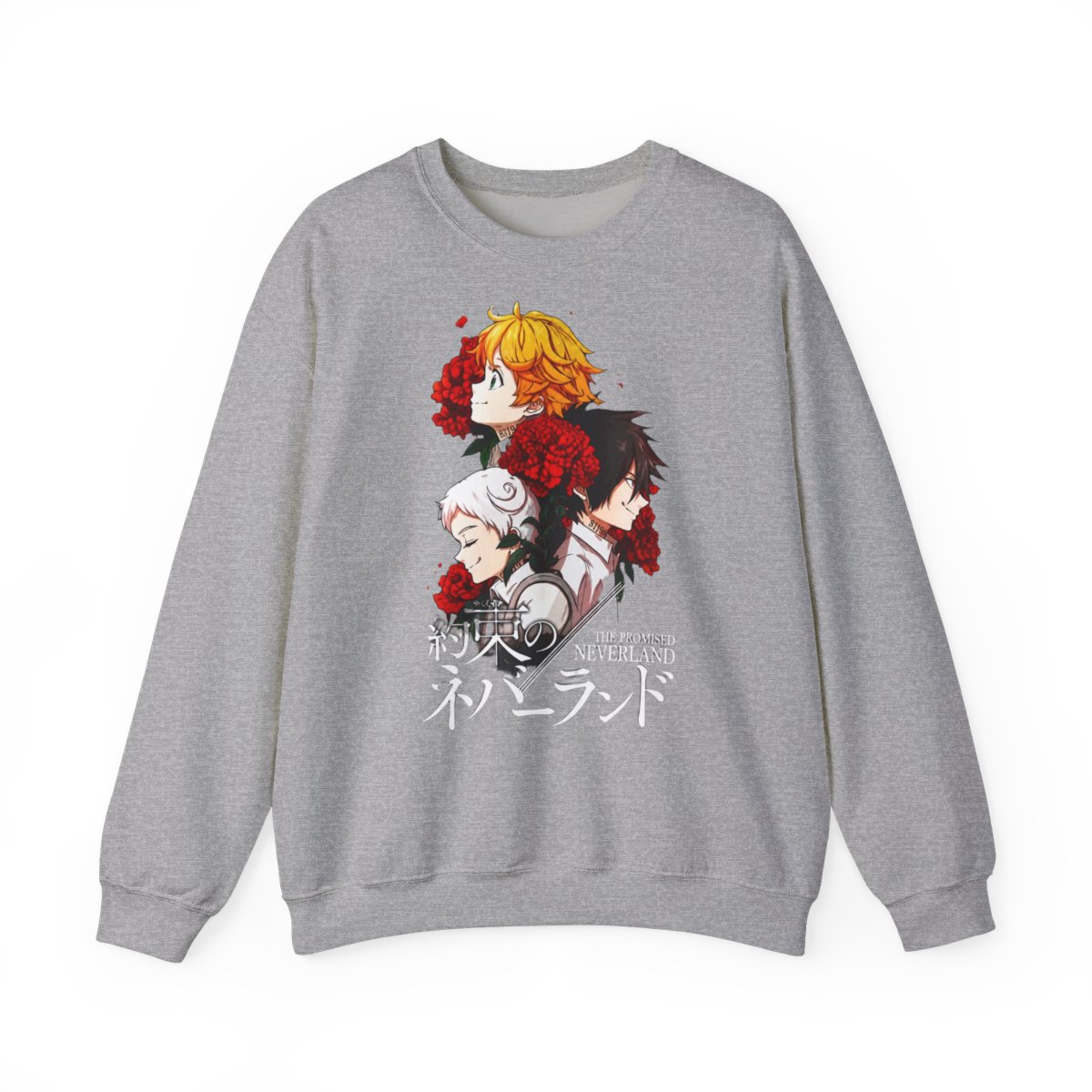 Emma, Ray and Norman from the anime The Promised Neverland! Crewneck T-Shirts - alternate angle 5, merchandise